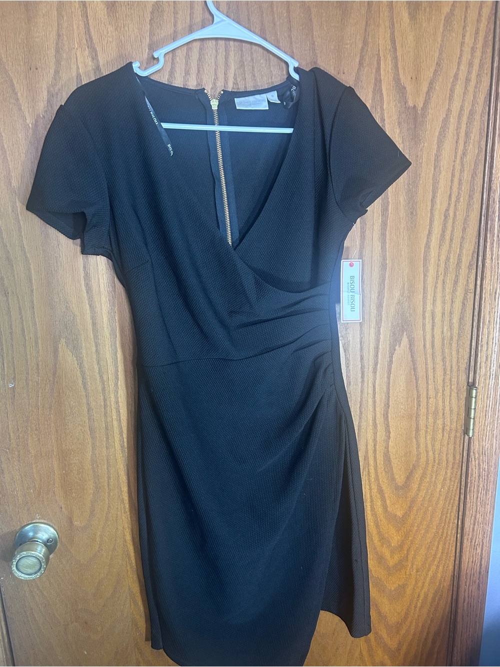 Bisou Bisou Black V-Neck Wrap-Style Short Sleeve Dress